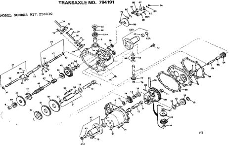 Transaxle Diagram and Parts List for 917250830-1977  Craftsman Lawn Tractor
