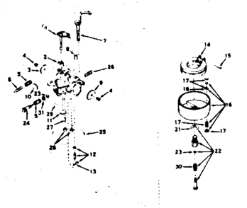Carburetor Diagram and Parts List for 143597032  Craftsman Engine