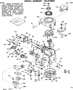 Replacement Parts Diagram and Parts List for 143274642  Craftsman Engine