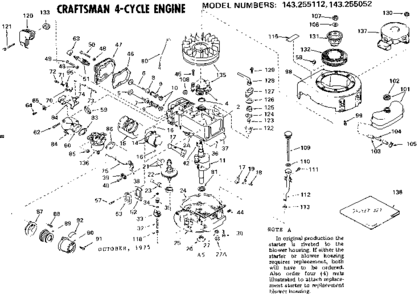 Replacement Parts Diagram and Parts List for 143255112  Craftsman Engine