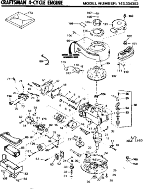Replacement Parts Diagram and Parts List for 143334352  Craftsman Engine