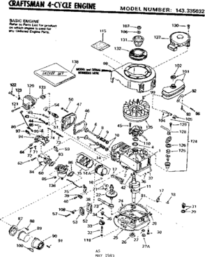Replacement Parts Diagram and Parts List for 143335032  Craftsman Engine