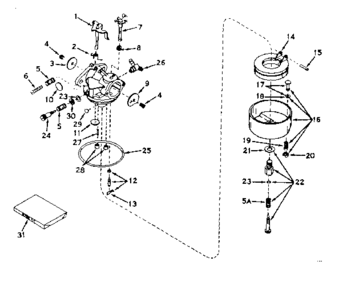 Carburetor No. 631128 Diagram and Parts List for 143165042  Craftsman Engine