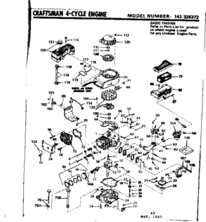 Replacement Parts Diagram and Parts List for 143326372  Craftsman Engine