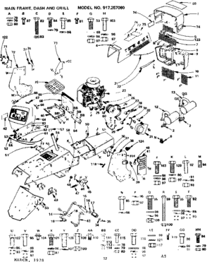 19.9 Twin Garden Tractor/main Frame, Dash And Grill Diagram and Parts List for 917257080  Craftsman Lawn Tractor