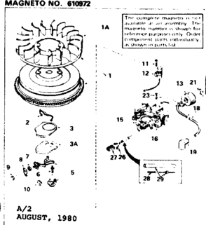 Part Location Diagram of 610977 Tecumseh Core & Generating Assembly. Incl. 26A,27 A,28,29