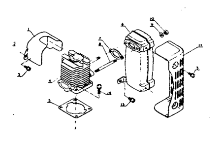 Cylinder And Muffler Diagram and Parts List for PB-202  Craftsman Leaf Blower / Vacuum