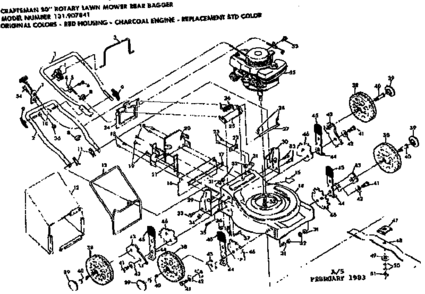 Replacement Parts Diagram and Parts List for 131907841  Craftsman Lawn Mower