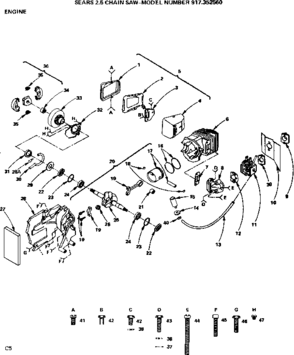 Engine Diagram and Parts List for 917352560  Craftsman Chainsaw