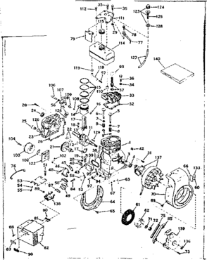 Basic Engine Diagram and Parts List for 143614082  Craftsman Engine