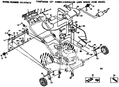 Handle Assembly Diagram and Parts List for 131973612  Craftsman Lawn Mower