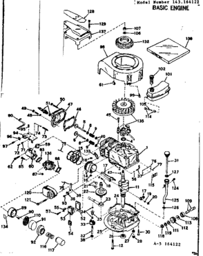Basic Engine Diagram and Parts List for 143164122  Craftsman Engine