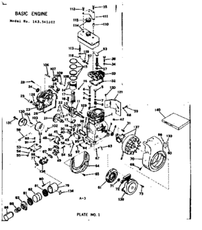 Basic Engine Diagram and Parts List for 143541102  Craftsman Engine