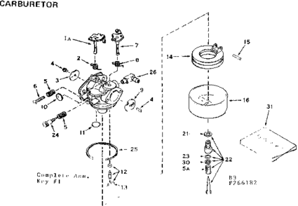 Carburetor Diagram and Parts List for 143266182  Craftsman Engine
