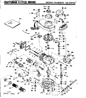Replacement Parts Diagram and Parts List for 143344102  Craftsman Engine