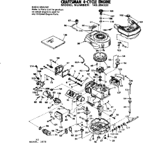 Replacement Parts Diagram and Parts List for 143284332  Craftsman Engine