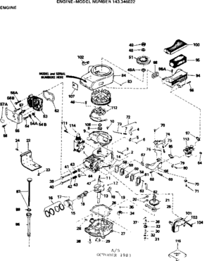 Replacement Parts Diagram and Parts List for 143346022  Craftsman Engine