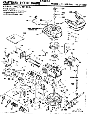 Replacement Parts Diagram and Parts List for 143344362  Craftsman Engine