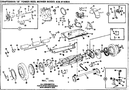 Reel Assembly Diagram and Parts List for 536816904  Craftsman Lawn Mower