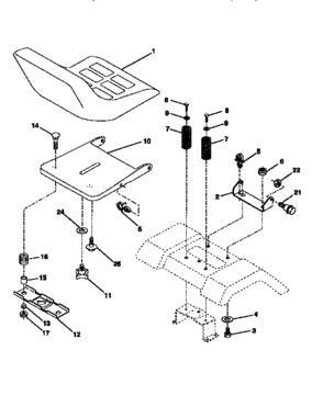 Seat Assembly Diagram and Parts List for 917270621  Craftsman Lawn Tractor