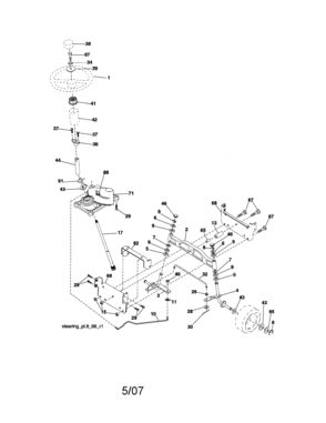 Steering Assembly Diagram and Parts List for 917287051  Craftsman Lawn Tractor