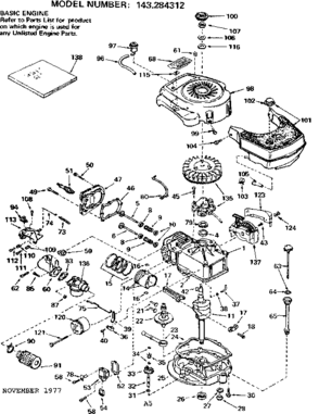 Replacement Parts Diagram and Parts List for 143284312  Craftsman Engine