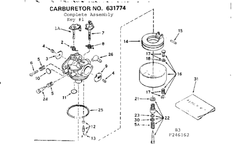 Carburetor Diagram and Parts List for 143246162  Craftsman Engine