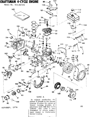 Replacement Parts Diagram and Parts List for 143667052  Craftsman Engine