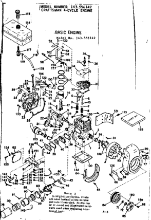 Basic Engine Diagram and Parts List for 143556142  Craftsman Engine