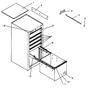 Side Cabinet Diagram and Parts List for 706597021  Craftsman Tool Stand & Cart