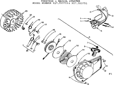 Ignition & Recoil Starter Diagram and Parts List for 917353711  Craftsman Chainsaw