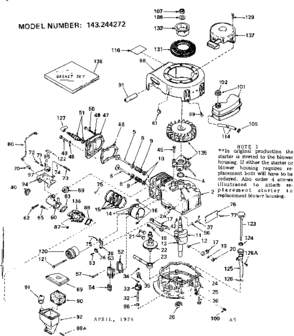 Replacement Parts Diagram and Parts List for 143244272  Craftsman Engine