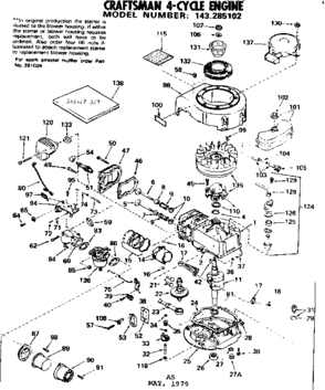 Replacement Parts Diagram and Parts List for 143285102  Craftsman Engine
