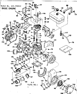 Basic Engine Diagram and Parts List for 143556212  Craftsman Engine