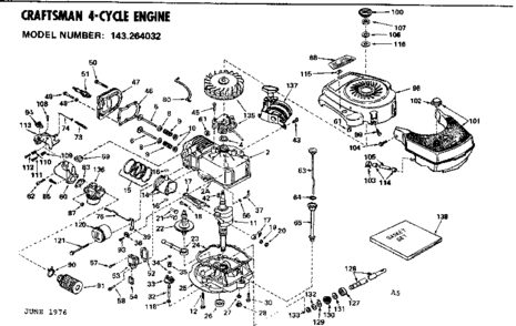 Replacement Parts Diagram and Parts List for 143264032  Craftsman Engine