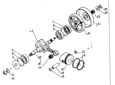 Crankshaft, Piston And Clutch Diagram and Parts List for CS-302  Craftsman Chainsaw
