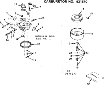 Carburetor Diagram and Parts List for 143676172  Craftsman Engine