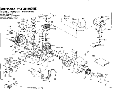 Replacement Parts Diagram and Parts List for 143664182  Craftsman Engine