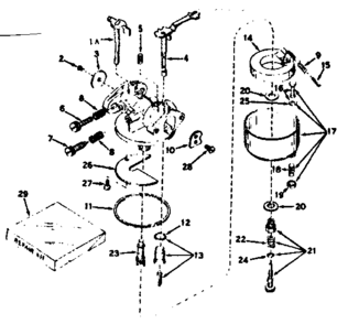 Carburetor Diagram and Parts List for 143547012  Craftsman Engine
