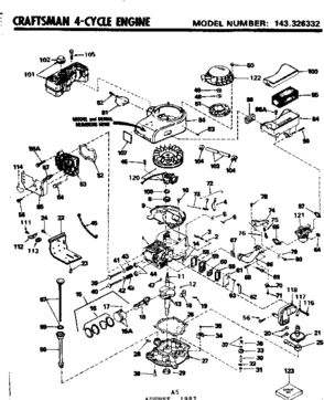 Replacement Parts Diagram and Parts List for 143326332  Craftsman Engine