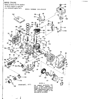 Replacement Parts Diagram and Parts List for 143654132  Craftsman Engine