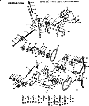 Varidrive System Diagram and Parts List for 917253735  Craftsman Lawn Tractor