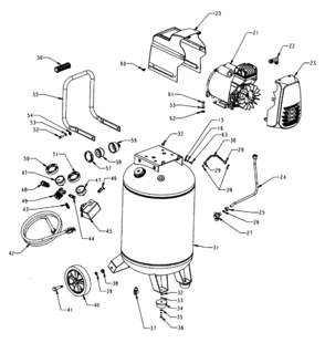 Tank Assy Diagram and Parts List for 921169130  Craftsman Compressor