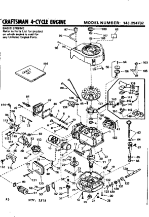 Engine Diagram and Parts List for 143294732  Craftsman Engine