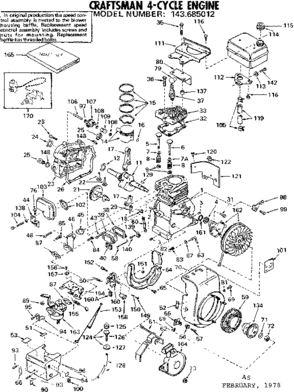 Replacement Parts Diagram and Parts List for 143685012  Craftsman Engine