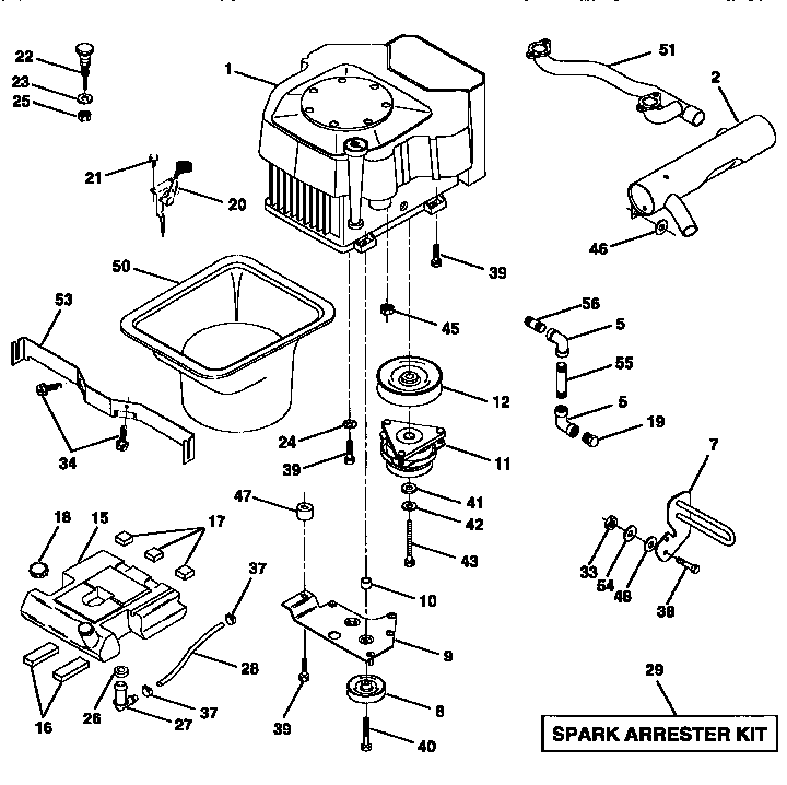 Engine Diagram and Parts List for 917258902  Craftsman Lawn Tractor