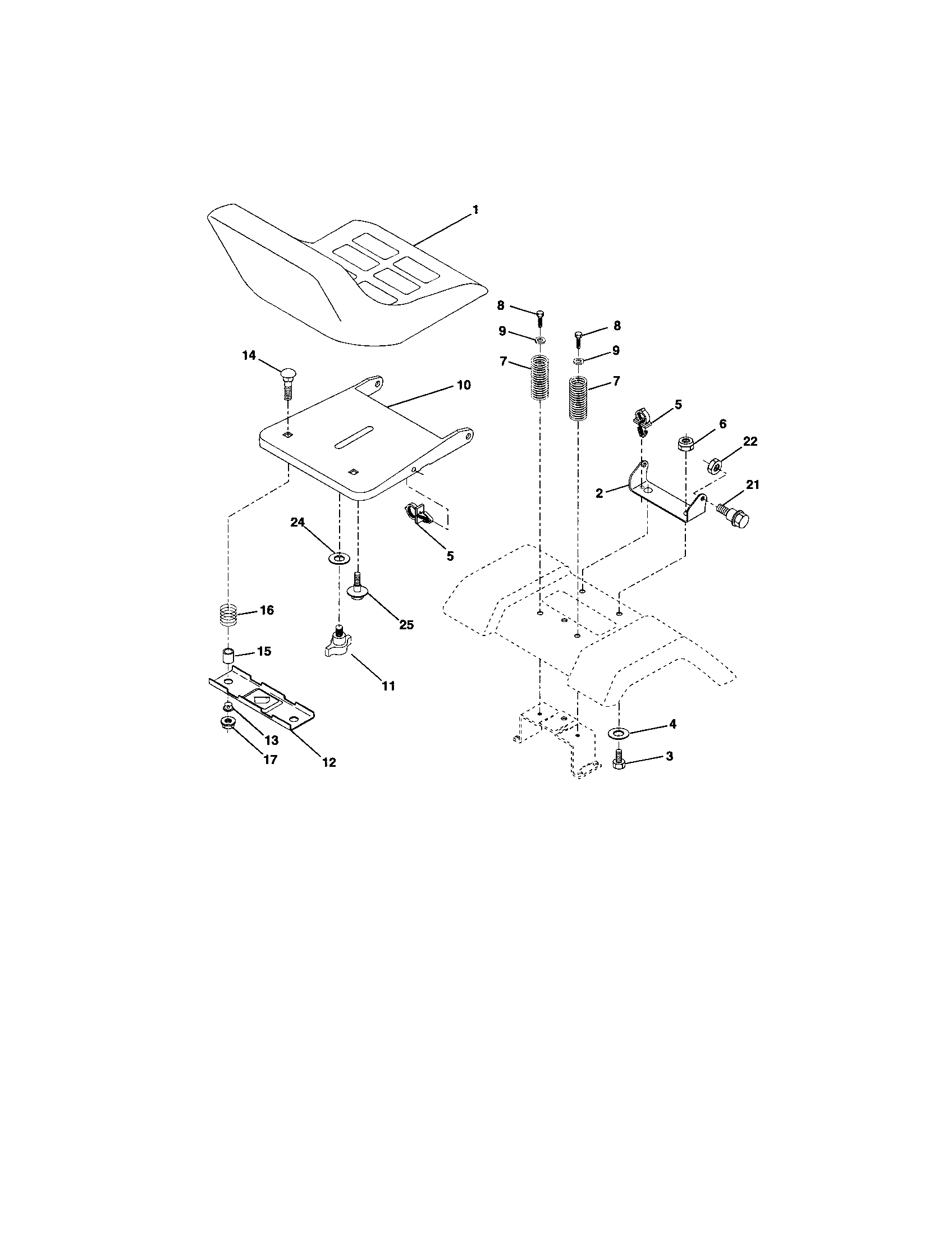 Seat Assembly Diagram and Parts List for 917273390  Craftsman Lawn Tractor