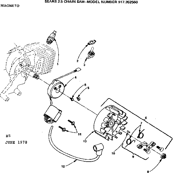 Magneto Diagram and Parts List for 917352560  Craftsman Chainsaw