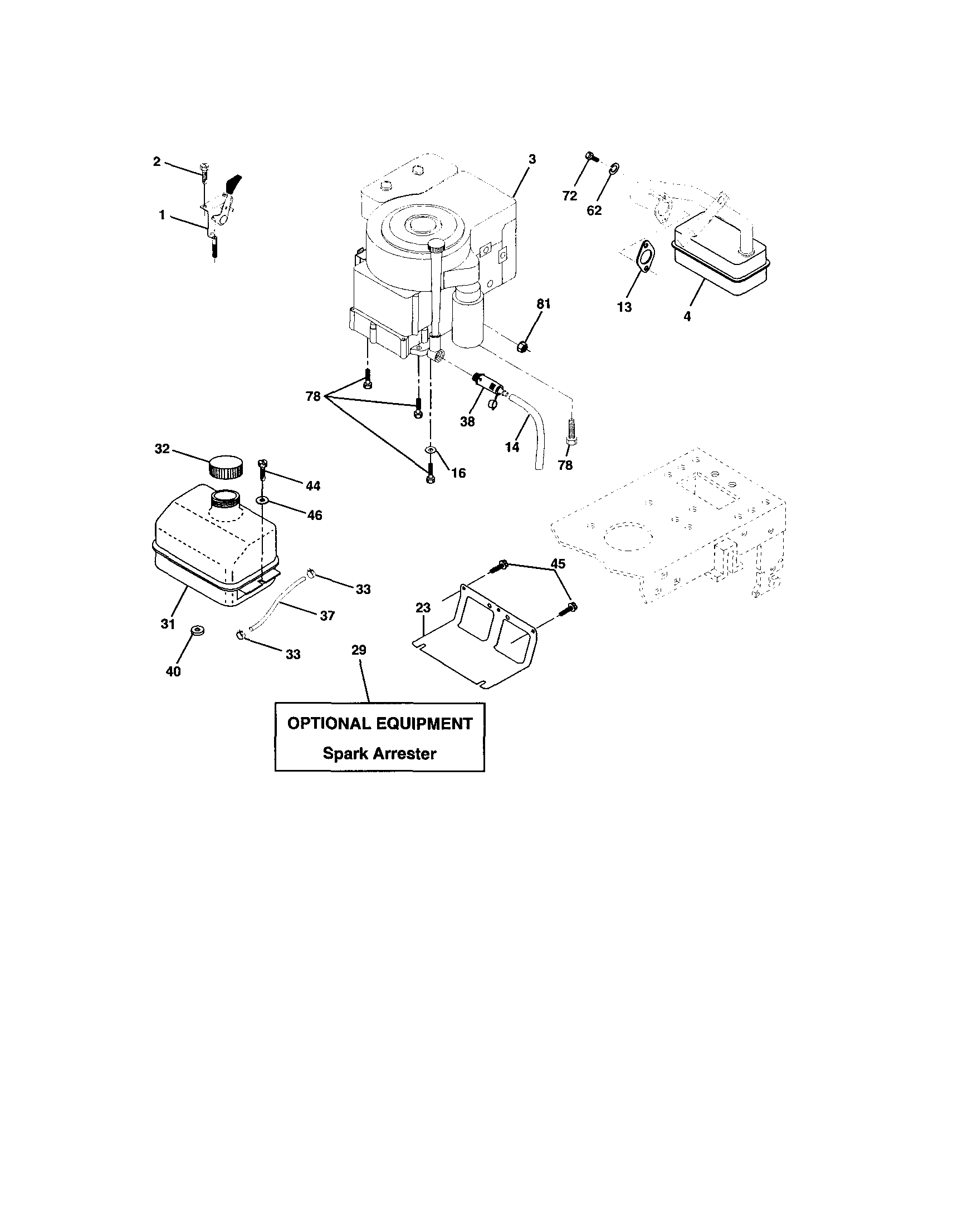 Engine Diagram and Parts List for 917277130  Craftsman Lawn Tractor
