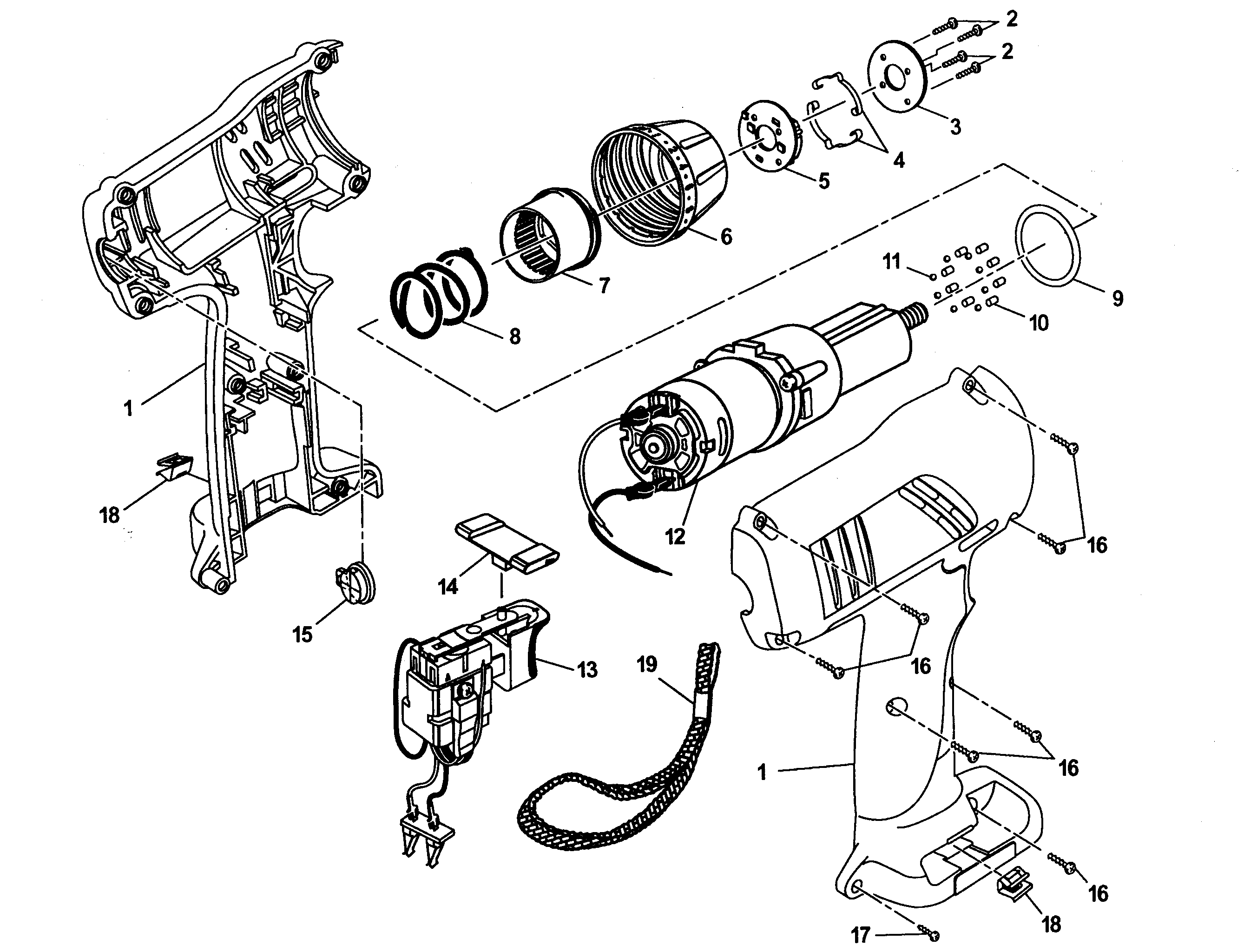 Motor Assy Diagram and Parts List for 315113310  Craftsman Boring Machine